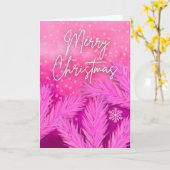 Vrolijk kerstfeest in roze met dennentakken kaart (Gele Bloem)