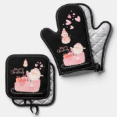 Vrolijk Kerstfeest in Roze | | Ovenwant & Pannenlap Set (Voorkant / Achterkant)