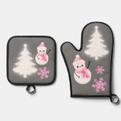 Vrolijk kerstfeest  in roze | ovenwant & pannenlap set (Voorkant)