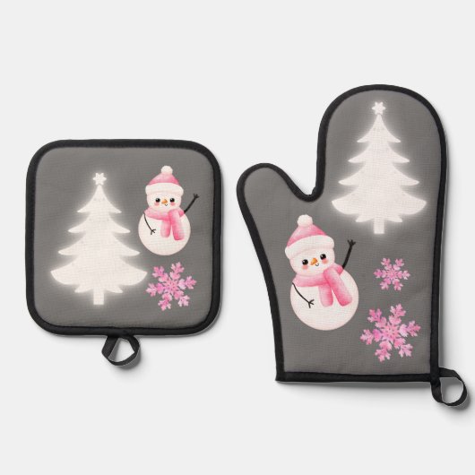 Vrolijk kerstfeest  in roze | ovenwant & pannenlap set (Voorkant)