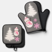 Vrolijk kerstfeest  in roze | ovenwant & pannenlap set (Voorkant / Achterkant)