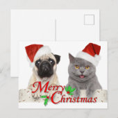 Vrolijk kerstfeest in Santa Cat en Dog Briefkaart (Voorkant / Achterkant)
