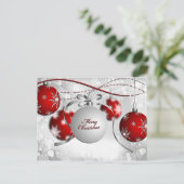 Vrolijk kerstfeest in Silver en Red Feestdagenkaart (Staand voorkant)