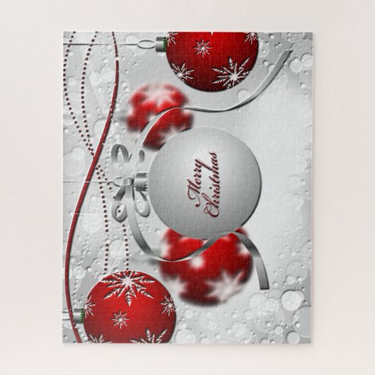 Vrolijk kerstfeest in Silver en Red Legpuzzel (Verticaal)