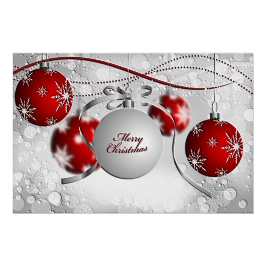 Vrolijk kerstfeest in Silver en Red Perfect Poster (Voorkant)