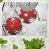 Vrolijk kerstfeest in Silver en Red Theedoek (Gevouwen)