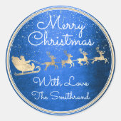 Vrolijk kerstfeest in Sinterrendierblauw Ronde Sticker (Voorkant)