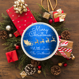 Vrolijk kerstfeest in Sinterrendierblauw Ronde Sticker