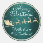 Vrolijk kerstfeest in Slank Slank Green van Santa  Ronde Sticker (Voorkant)