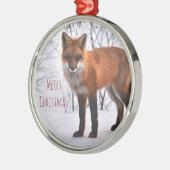 Vrolijk kerstfeest in sneeuw metalen ornament (Links)