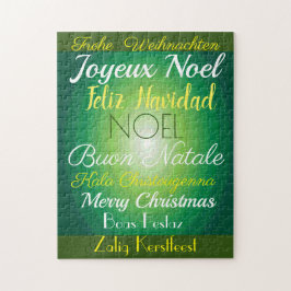 "Vrolijk kerstfeest!" In veel talen op groen Legpuzzel