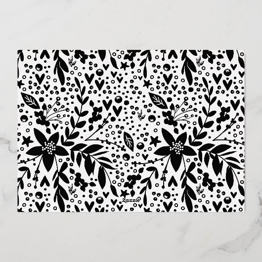 Vrolijk kerstfeest in witte zwarte gouden fotoflor folie feestdagenkaart (Achterkant)