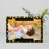 Vrolijk kerstfeest in witte zwarte gouden fotoflor folie feestdagenkaart (Staand Voorkant)