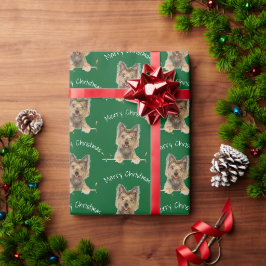 Vrolijk kerstfeest in Yorkshire Terrier op Tinsel Cadeaupapier