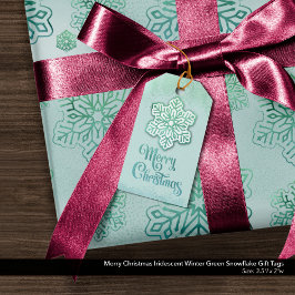 Vrolijk Kerstfeest Iridescent Winter Green Snowfla Cadeaulabel