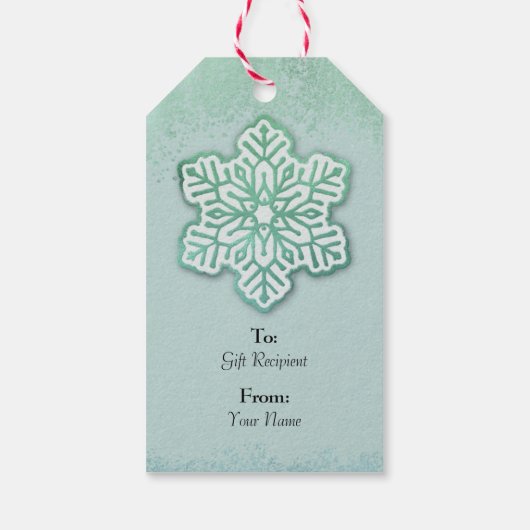 Vrolijk Kerstfeest Iridescent Winter Green Snowfla Cadeaulabel (Achterkant)