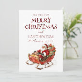 Vrolijk kerstfeest is gelukkig nieuwjaar kerstman feestdagenkaart (Staand voorkant)