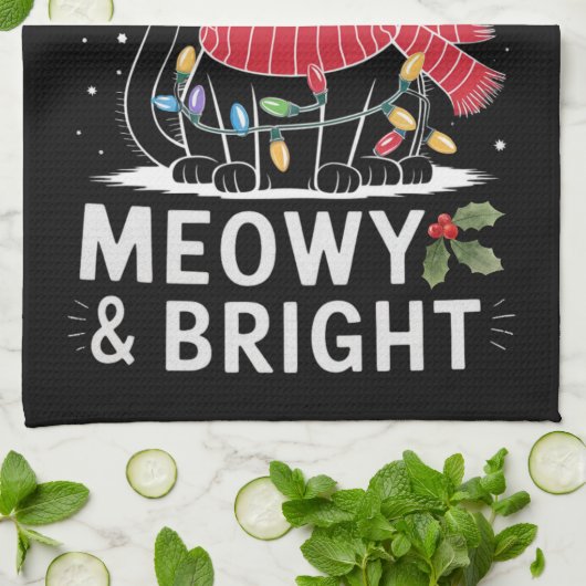 Vrolijk Kerstfeest is Poes en Helder Kat Kerstmis Theedoek (Gevouwen)