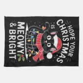 Vrolijk Kerstfeest is Poes en Helder Kat Kerstmis Theedoek (Horizontaal)