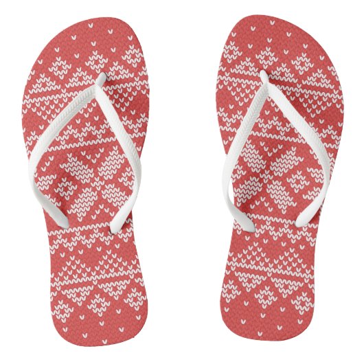 Vrolijk kerstfeest Isle Snowflakes White & Red Teenslippers (Voetbed)