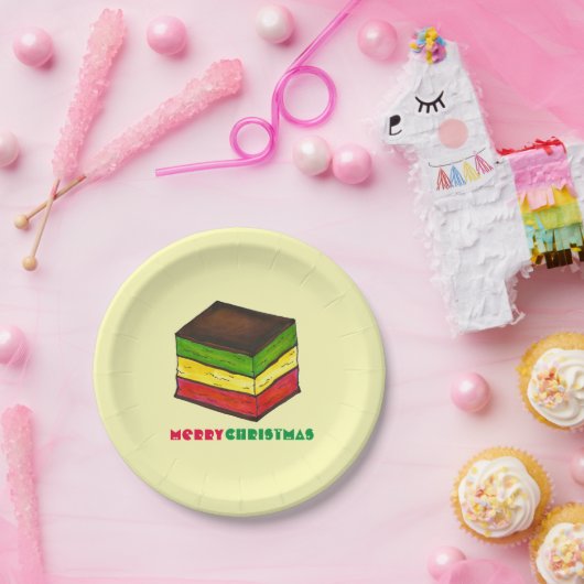 Vrolijk kerstfeest Italiaanse regenboogzeven Layer Papieren Bordje (Feest)