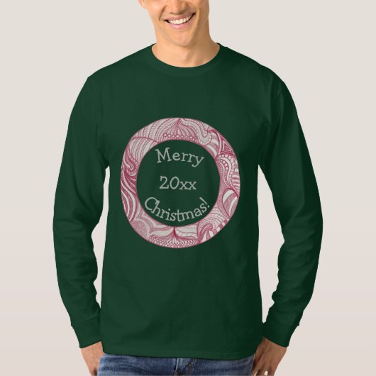 Vrolijk kerstfeest, jaar, decoratieve rode cirkel  t-shirt (Voorkant)