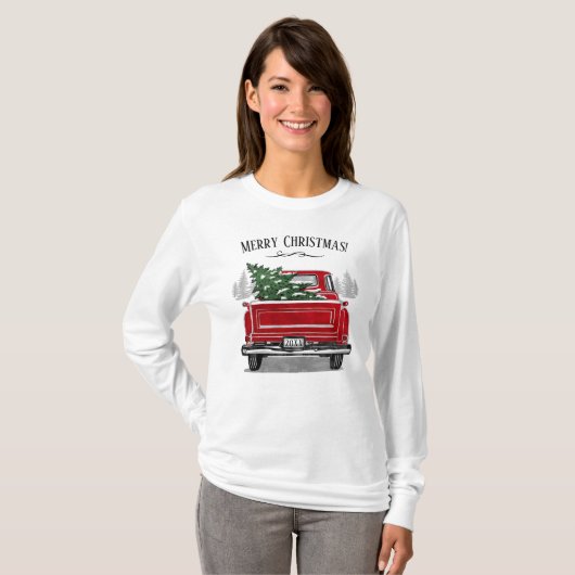 Vrolijk kerstfeest jaar Rode Vrachtwagen T-shirt (Voorkant volledig)