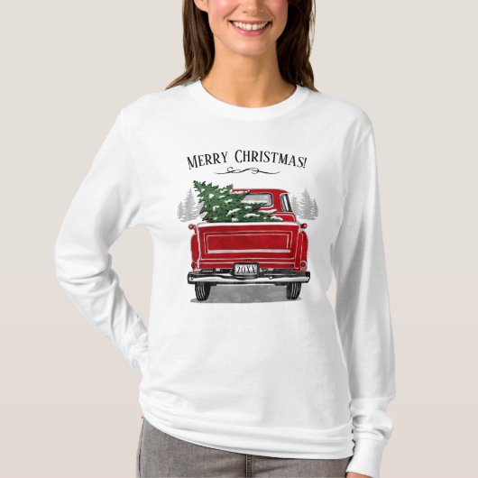 Vrolijk kerstfeest  jaar Rode Vrachtwagen T-shirt (Voorkant)