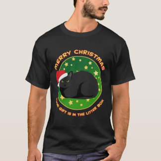 Vrolijk kerstfeest, je cadeau zit in de kattenbak t-shirt