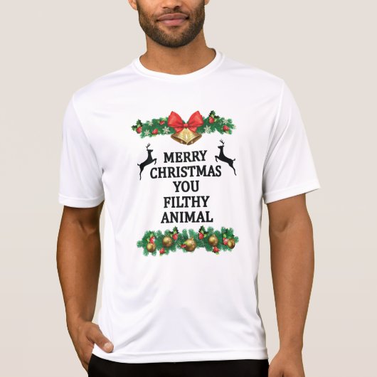 Vrolijk kerstfeest je smerig beest t-shirt (Voorkant)