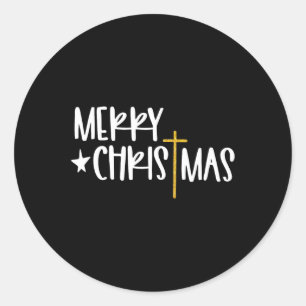 Vrolijk Kerstfeest Jezus Kruis Christelijke Religi Ronde Sticker