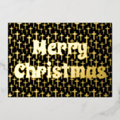 Vrolijk kerstfeest Jezus kruis elegant zwart en go Folie Feestdagenkaart (Voorkant)
