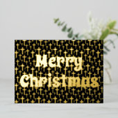 Vrolijk kerstfeest Jezus kruis elegant zwart en go Folie Feestdagenkaart (Staand Voorkant)