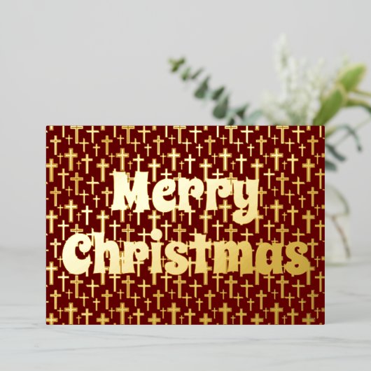 Vrolijk kerstfeest Jezus kruisretro regale bogundi Folie Feestdagenkaart (Staand Voorkant)