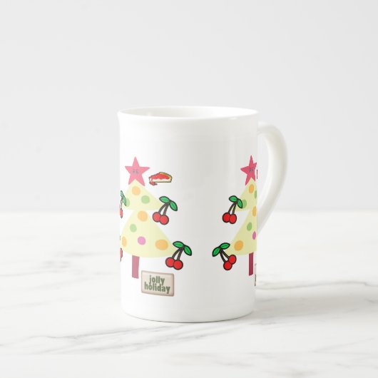 Vrolijk kerstfeest, jolly Holiday Cherries Porselein Kop (Voorkant rechts)