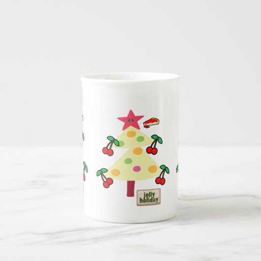 Vrolijk kerstfeest, jolly Holiday Cherries Porselein Kop (Voorkant)
