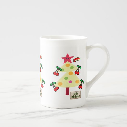 Vrolijk kerstfeest, jolly Holiday Cherries Porselein Kop (Rechts)