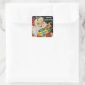 Vrolijk kerstfeest Jolly Santa Claus met cadeaus Vierkante Sticker (Tas)