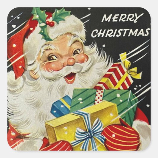 Vrolijk kerstfeest Jolly Santa Claus met cadeaus Vierkante Sticker (Voorkant)