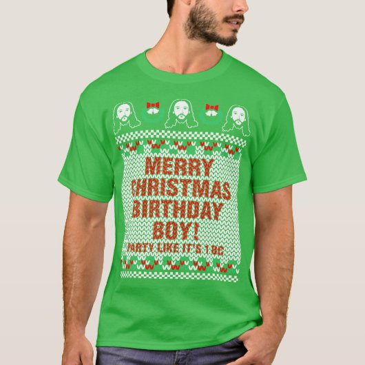 Vrolijk kerstfeest jongen Jezus Ugly Sweater T-shirt (Voorkant)