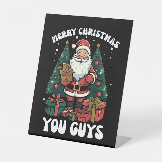 Vrolijk kerstfeest jongens Kerstman Reclamebord Met Voetstuk (Voorkant)