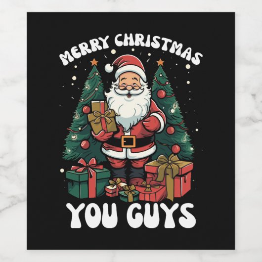 Vrolijk kerstfeest jongens Kerstman Wijn Etiket (Enkel label)