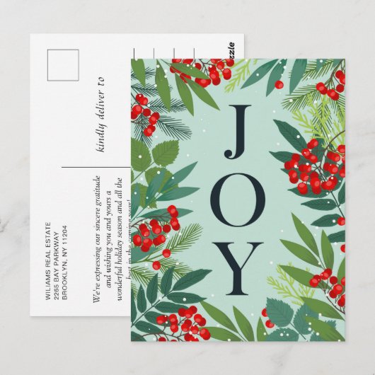 Vrolijk Kerstfeest JOY Corporate Groet Vakantie Briefkaart (Voorkant / Achterkant)