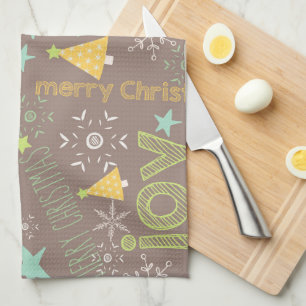 Vrolijk kerstfeest, Joy, kerstbomen Keuken Theedoek