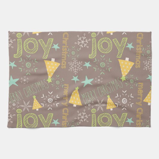 Vrolijk kerstfeest, Joy, kerstbomen Keuken Theedoek (Horizontaal)