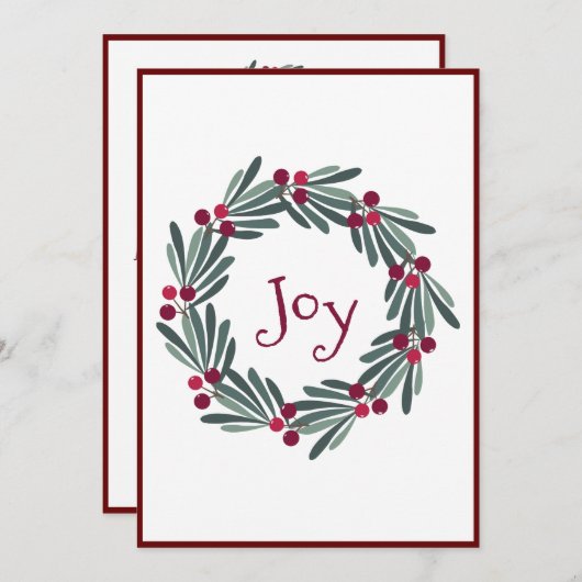 Vrolijk kerstfeest Joy Typography Wreatay Holiday  Feestdagenkaart (Voorkant / Achterkant)