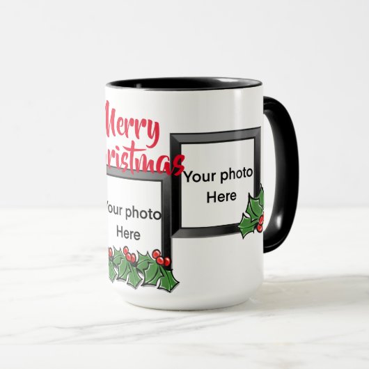 Vrolijk kerstfeest juichen Holly bessen foto Mok (Voorkant rechts)