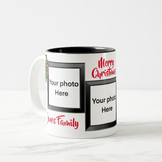 Vrolijk kerstfeest juichen Holly bessen foto Tweekleurige Koffiemok (Voorkant links)