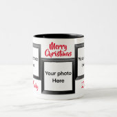 Vrolijk kerstfeest juichen Holly bessen foto Tweekleurige Koffiemok (Center)