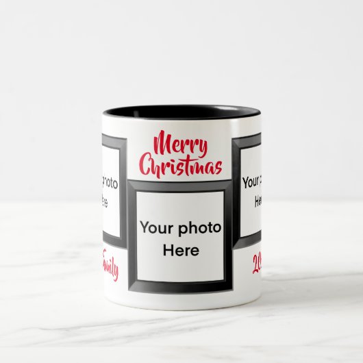 Vrolijk kerstfeest juichen Holly bessen foto Tweekleurige Koffiemok (Center)